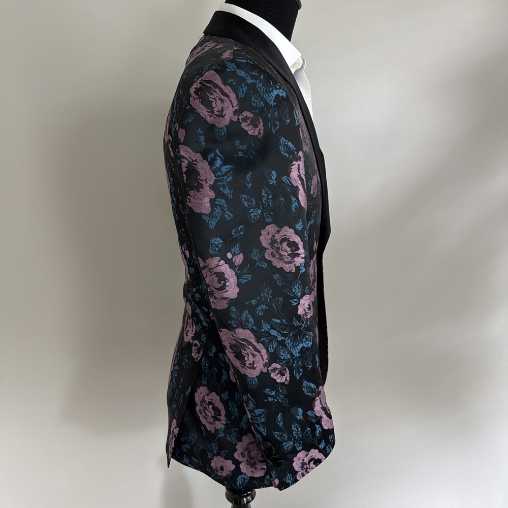 Kilburne Finch Tuxedo Jacket Mens 38R Purple Floral Blue Blazer Wedding - Picture 4 of 14